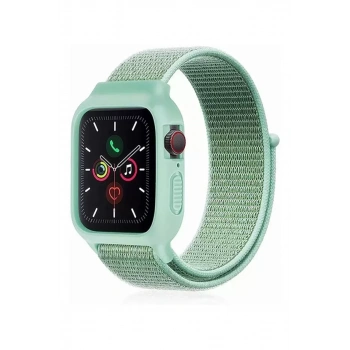 Apple Watch 42mm Hasırlı Cırtcırtlı Kasalı Kordon - Turkuaz