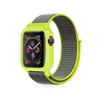 Apple Watch 42mm Hasırlı Cırtcırtlı Kasalı Kordon - Yeşil