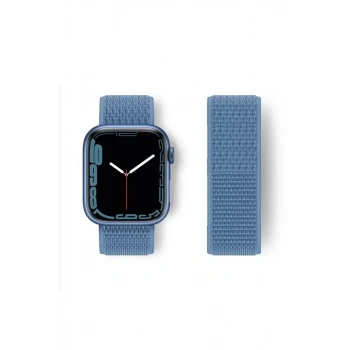 Apple Watch 42mm Hasırlı Cırtcırtlı Kordon - Mavi