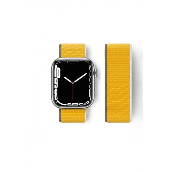 Apple Watch 42mm Hasırlı Cırtcırtlı Kordon - Sarı
