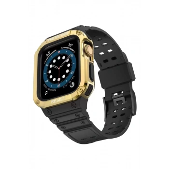 Apple Watch 42mm KR401 Silikon Kordon - Siyah-Gold