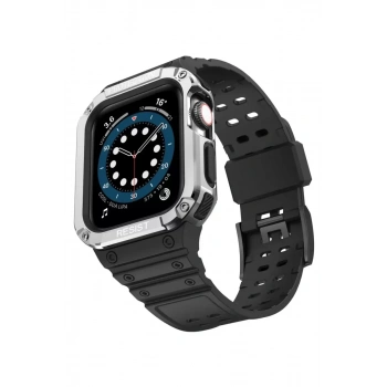 Apple Watch 42mm KR401 Silikon Kordon - Siyah-Gümüş