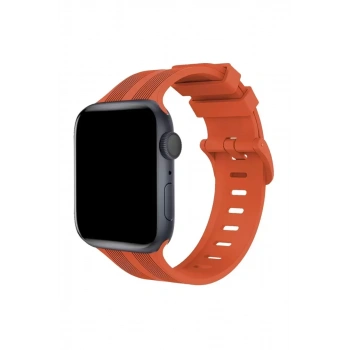 Apple Watch 42mm KR408 Çizgili Silikon Kordon - Turuncu