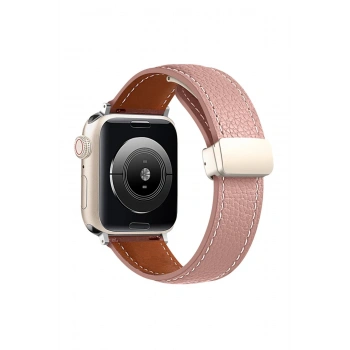 Apple Watch 42mm KR414 Daks Deri Kordon - Pembe