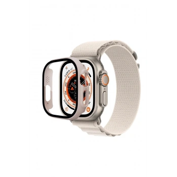 Apple Watch Ultra 49mm Desert Camlı Kasa Ekran Koruyucu - Metalik Gold
