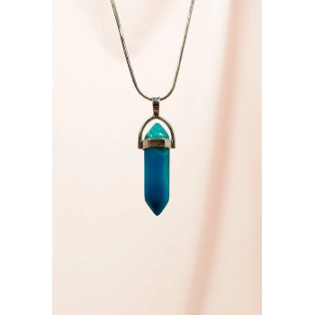 Aquamarin Doğal Taşı Zincirli El Yapımı Tasarımlı Kolye Uç: 3,5 cm Zincir: 20 cm Kutulu