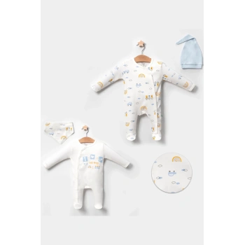 Araba Desenli Mavi 4lü Erkek Bebek Tulumu