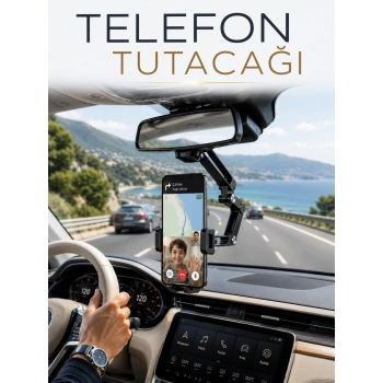 Araç İçi Dikiz Aynası Telefon Tutucu 360° Döner Ayarlanabilir Katlanabilir