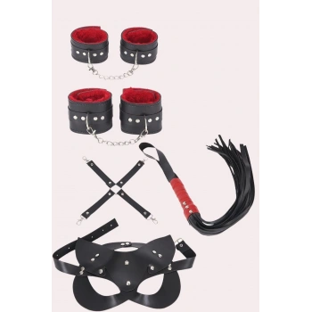 MARSiLYAN- 4lü Kol Bacak Kırbaç Maske Deri Aksesuar Set