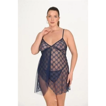 MARSiLYAN- Büyük Beden Lacivert Gecelik 3046