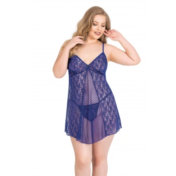 MARSiLYAN- Büyük Beden Saks Kısa Tül Gecelik