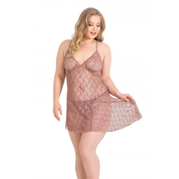 MARSiLYAN- Büyük Beden Vizon Kısa Tül Gecelik