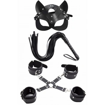 MARSiLYAN- Maske Kırbaç Bileklik 5 Li Harness Deri Set