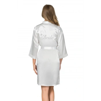 MARSİLYAN-Beyaz Kısa Saten Bride Sabahlık