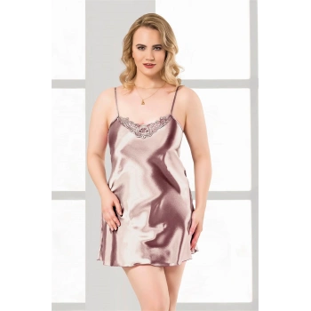 Büyük Beden Vizon Kısa Saten Gecelik