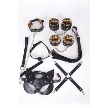 Deri Harness Leopar Set