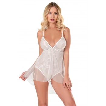 Ekru Jakarlı Bodysuit Gecelik