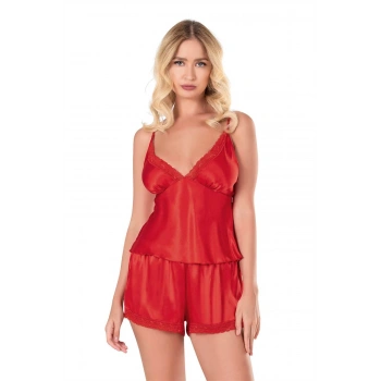 MARSİLYAN-Kırmızı Saten Babydoll Şort Takımı
