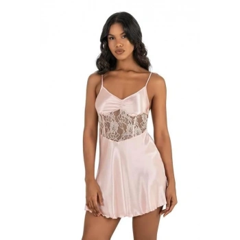 MARSİLYAN-Somon Kısa Saten Gecelik 8239