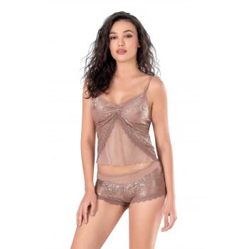 MARSİLYAN-Vizon Jakarlı Babydoll Şort Takımı