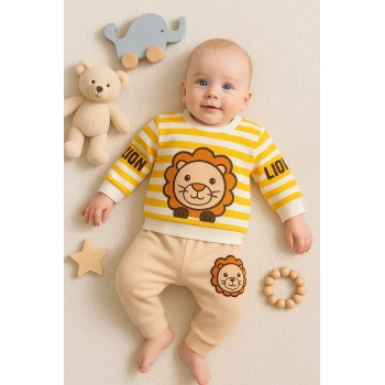 Aslan Desenli 2li % 100 Pamuk Erkek Bebek Takımı