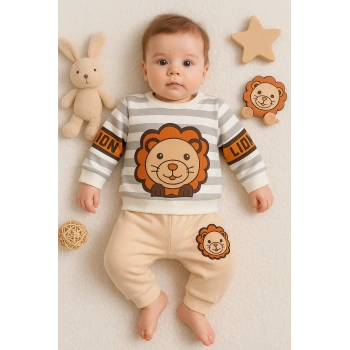 Aslan Desenli 2li % 100 Pamuk Erkek Bebek Takımı