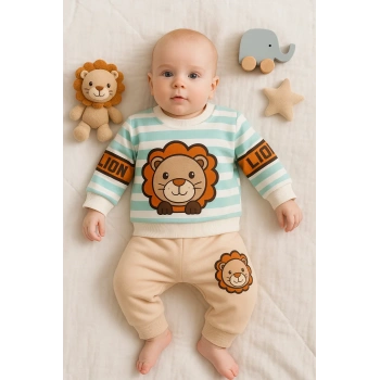 Aslan Desenli 2li % 100 Pamuk Erkek Bebek Takımı
