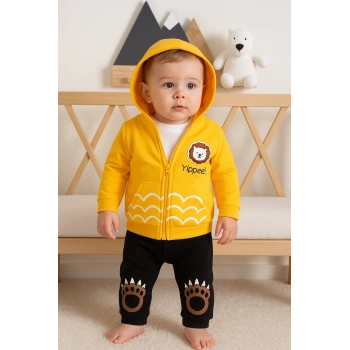 Aslan Desenli 3lü Erkek Bebek Takımı