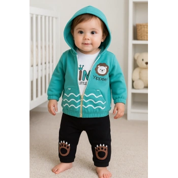 Aslan Desenli 3lü Erkek Bebek Takımı
