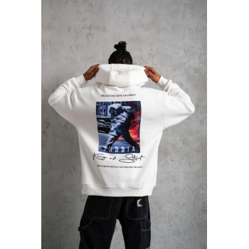 Astronot Baskılı Kapüşonlu Sweat - Beyaz -