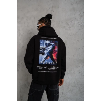 Astronot Baskılı Kapüşonlu Sweat - Siyah -