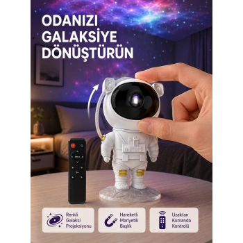 Astronot Şekilli Galaxy Projeksiyon Lambası Nebula Efektli Dekoratif Lamba