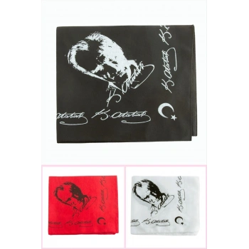 Atatürk İmzalı Desenli Keten Bandana 50*50