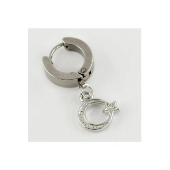 Ay Yıldız Figürlü Çelik Erkek Küpe 1 Adet