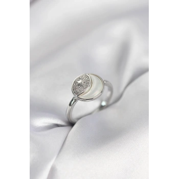 Ay Yıldız Model Gümüş Renk Zirkon Taşlı Kadın Yüzük - TJ-BYK3996