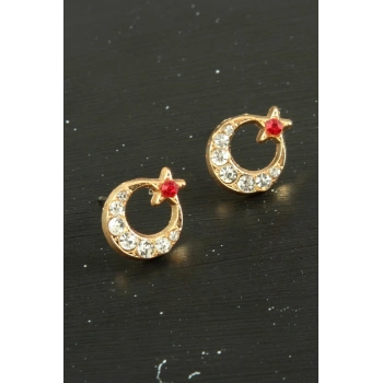 Ay Yıldız Taşlı Minik Küpe