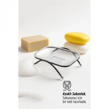 Ayaklı Sabunluk – Su Giderli, Şeffaf Tasarım, 12 x 9 cm, Tezgah Üstü Kullanım