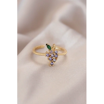 Ayarlamalı Altın Renk Metal Renkli Zirkon Taşlı Üzüm Yüzük - TJ-BYK2085
