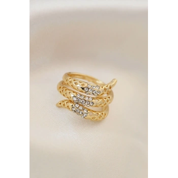 Ayarlamalı Altın Renk Metal Zirkon Taşlı Yüzük - TJ-BYK2040