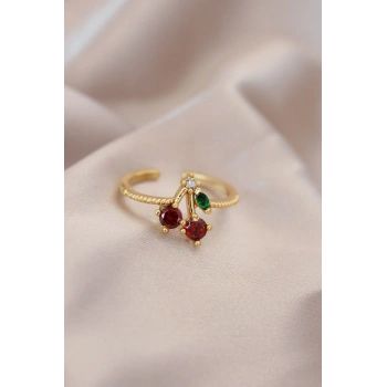 Ayarlamalı Gold Renk Metal Renkli Zirkon Taşlı Kiraz Yüzük - TJ-BYK2081