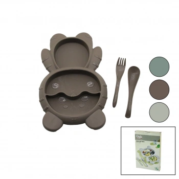 AYICIK MODEL=3 BÖLMELİ BEBEK BESLENME SETİ 3PCS=MAMA KABI-KAŞIK-ÇATAL 500ML RENKLİ PLST (4887)