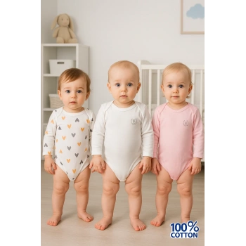 Babydonat 3lü Naturel Kalpki Bebek Badi Zıbın - Beyaz Pembe %100 Pamuk