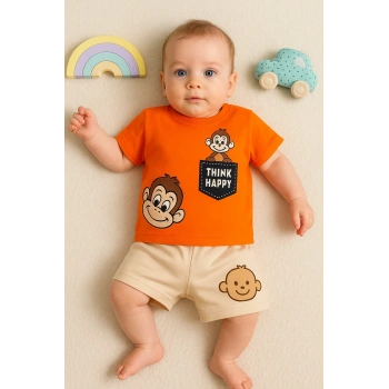 Babydonat Maymun Desenli 2li Erkek Bebek Takım
