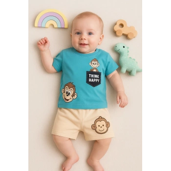 Babydonat Maymun Desenli 2li Erkek Bebek Takım