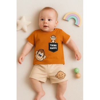 Babydonat Maymun Desenli 2li Erkek Bebek Takım