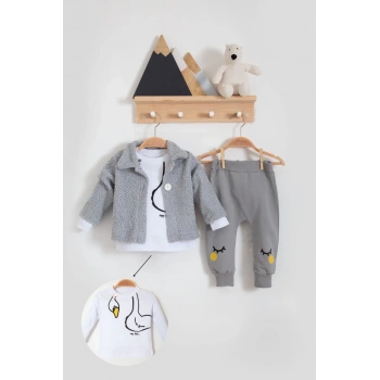 Babydonat Peluş Hırkalı 3 Lü Kız Bebek Takım