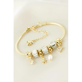 Baget Taşlı Lüks Çelik Kelepçe Bileklik