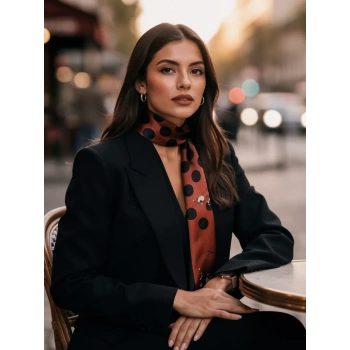 Bakır Siyah Çiçek Puantiye Modern Geometrik Desenli Fular– Ofis ve Günlük Stil – Şık Hediye Seçeneği