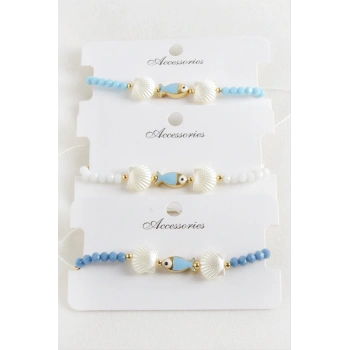 Balık İstiridye İnci Kristal Makrome İp Bileklik