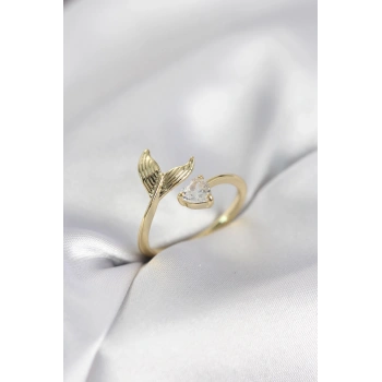 Balık Kuyruğu Model Gold Renk Zirkon Taşlı Kadın Yüzük - TJ-BYK4129